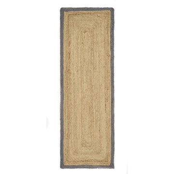Jute Border Plain Hand-Woven Flatweave Natural/Grey Runner-Origins-Rug Love - The Most Loved Rug Store